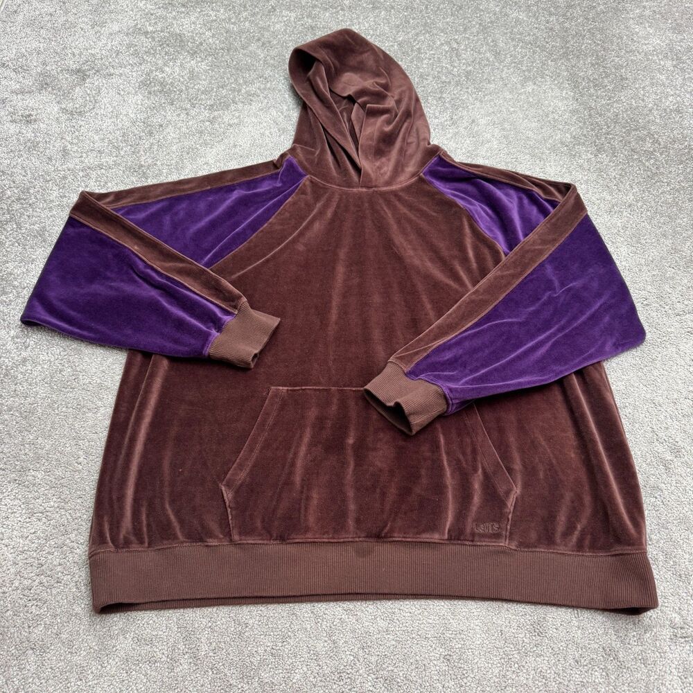 Levi’s Gold Tab Velour Pullover Hoodie Men XL Brown Purple Colorblock Velvet